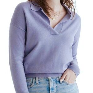 100% Merino Wool Madewell Polo Collar Sweater Lavender